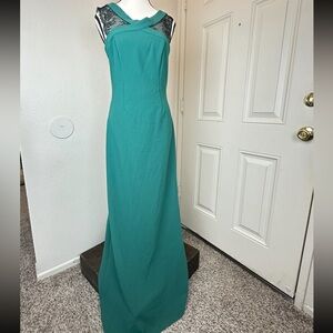 BCBG Hunter green gown with Black lace Detail size 4